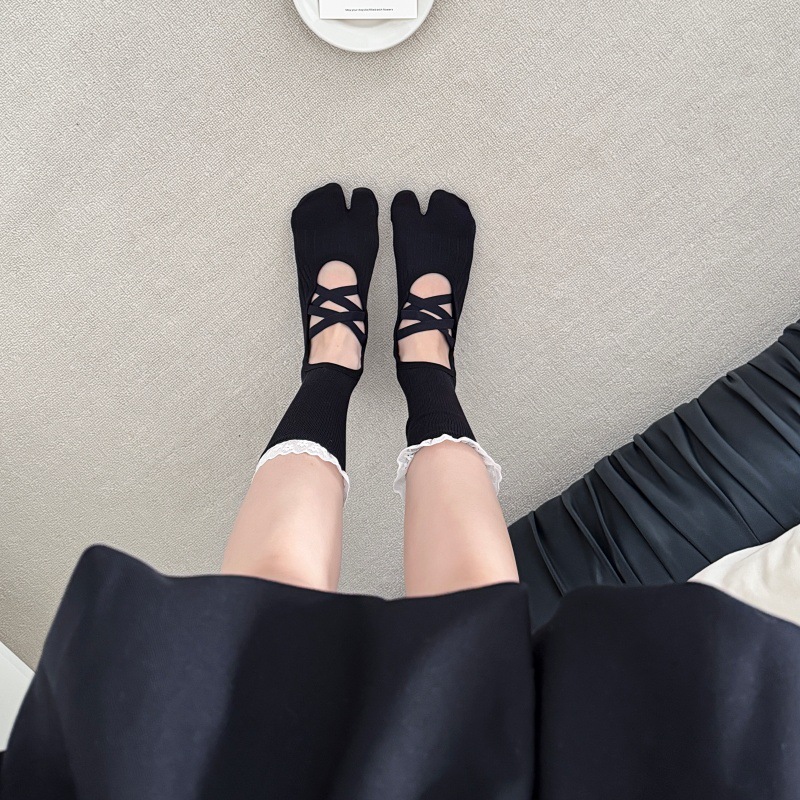 Lace Trim Split Toe Yoga Socks - Embellish Knit review and price