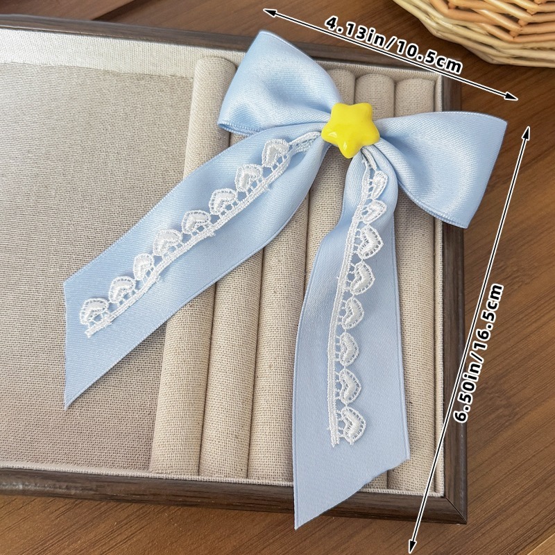 Cute Blue Lace Satin Bow Hair  - Tassel Fringe Trim review and price